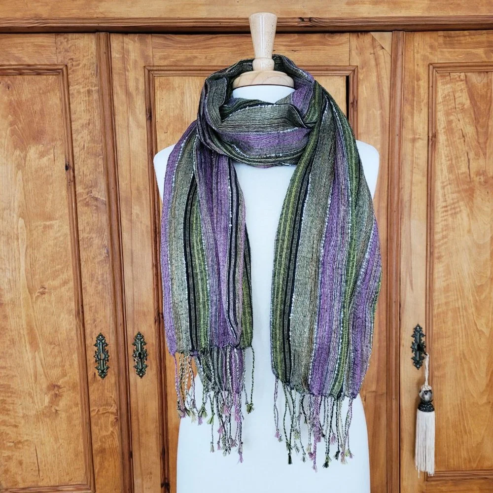 Colorful Scarf /Wrap with Braided Tassels